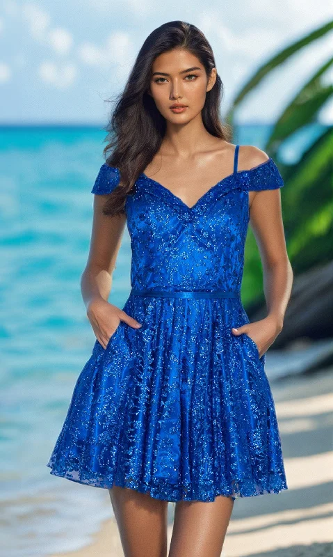 illusion-sleeve party dressesCold-Shoulder Glitter Homecoming Dress 9198