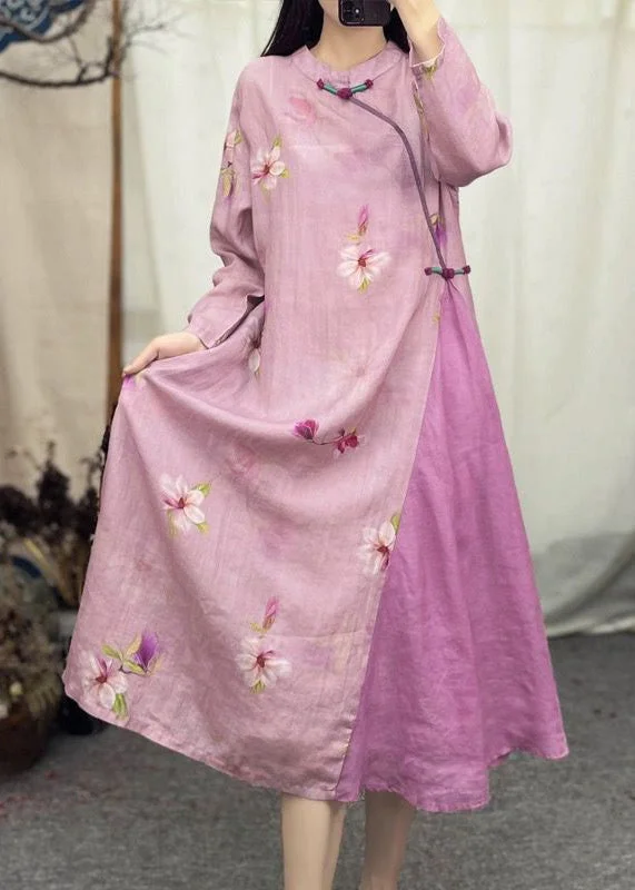 Fuzzy Long Sleeves Mother of the Bride DressNew Purple Button Print Pockets Cotton Dresses Long Sleeve