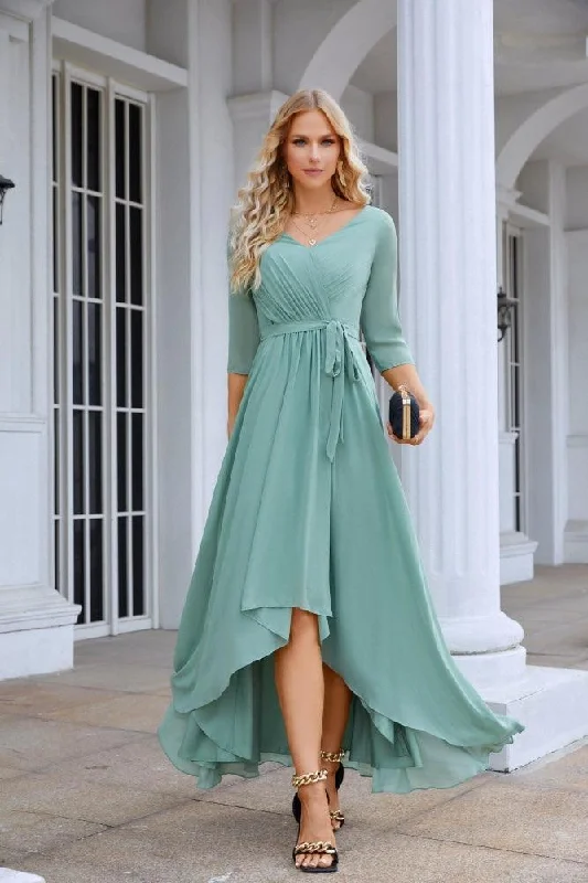 velvet party dressesLadies Chiffon Long Sleeve V Neck Floor Length Bridesmaid Evening Dress Wedding Party Beach Evening Dress 28095