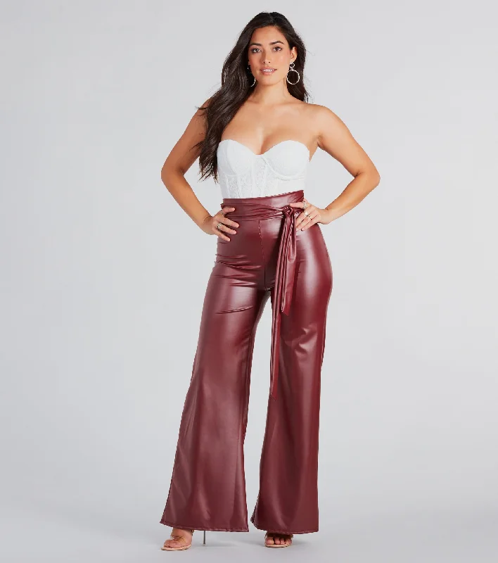 women's clubbing pantsFeeling Sleek Faux Leather Wide-Leg Pants