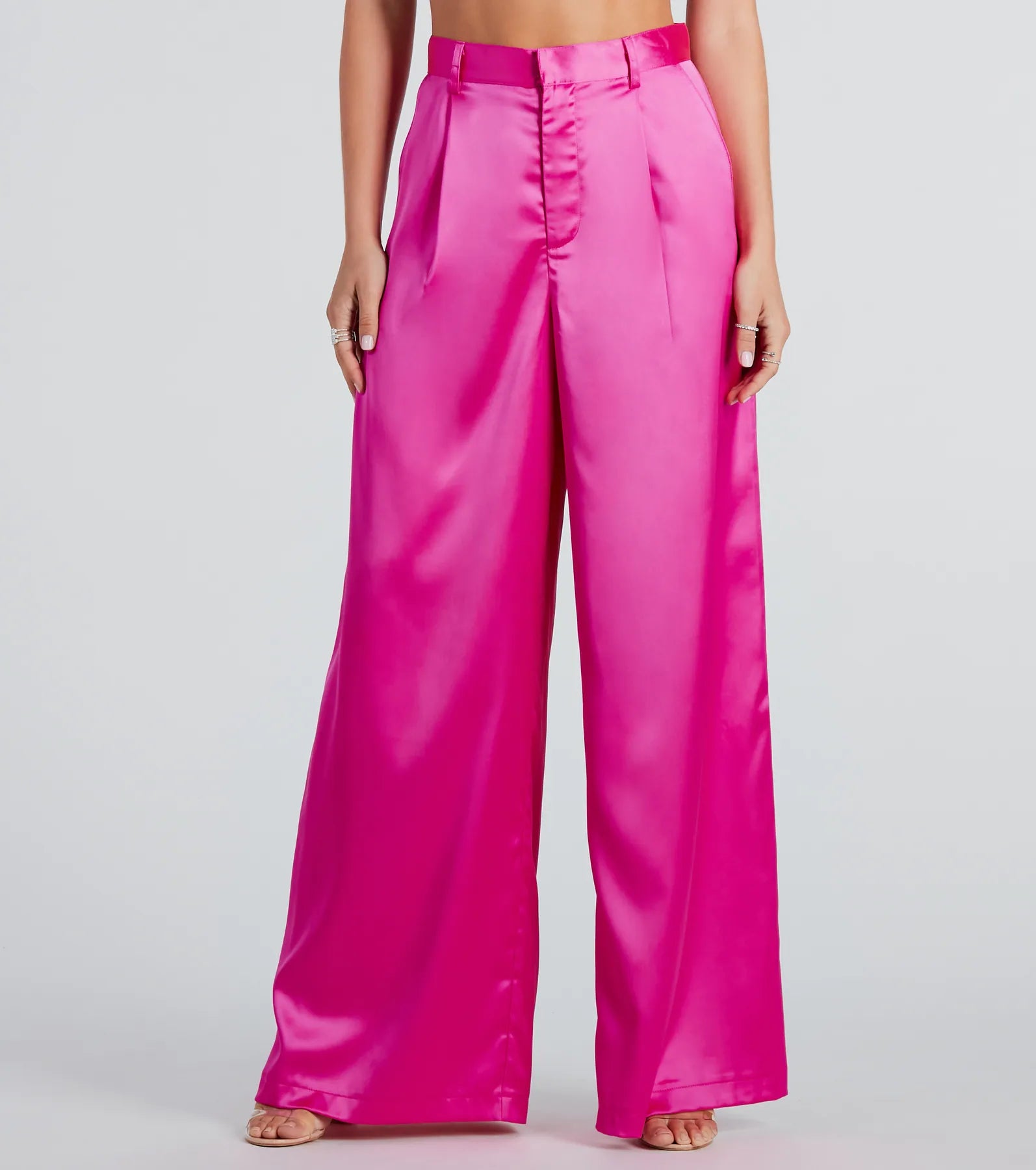 women's solid-color pantsPower Vibe Satin Wide-Leg Trouser Pants