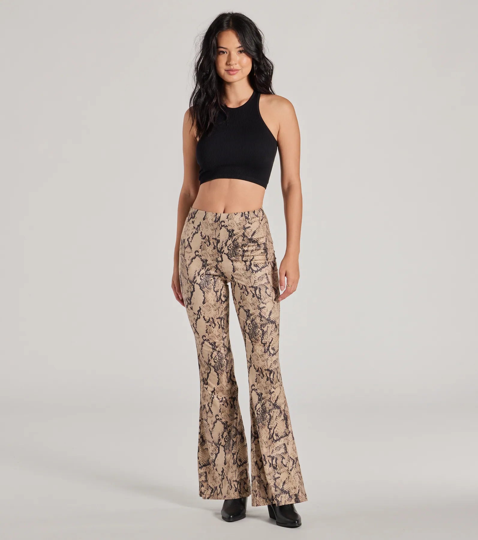 women's low-rise pantsSlither In Style High Rise Snake Print Flare Pants