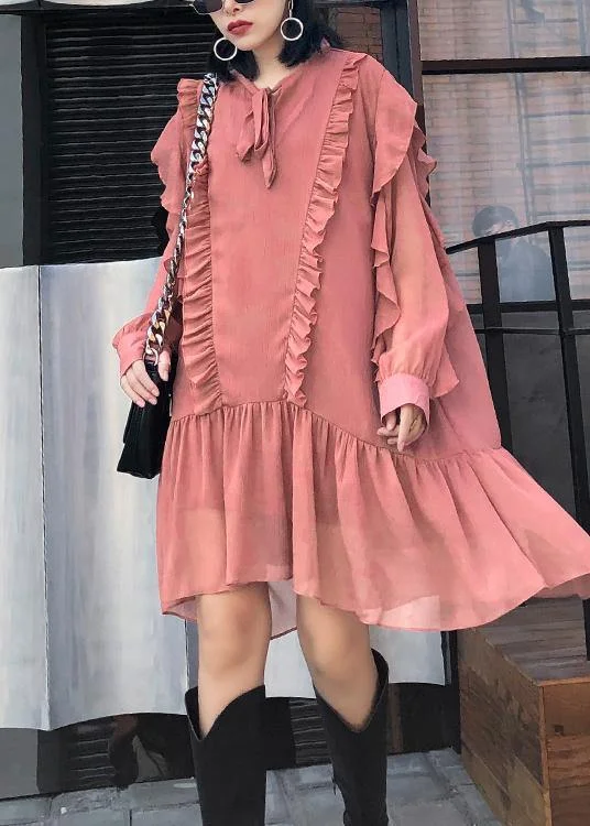 Fitted Floral Long Sleeves DressWomen Ruffles long sleeve spring pink Dress