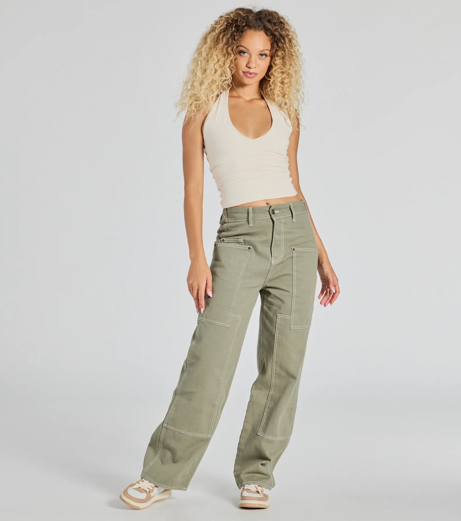 women's wide-leg pantsEffortlessly Casual Wide-Leg Twill Cargo Pants