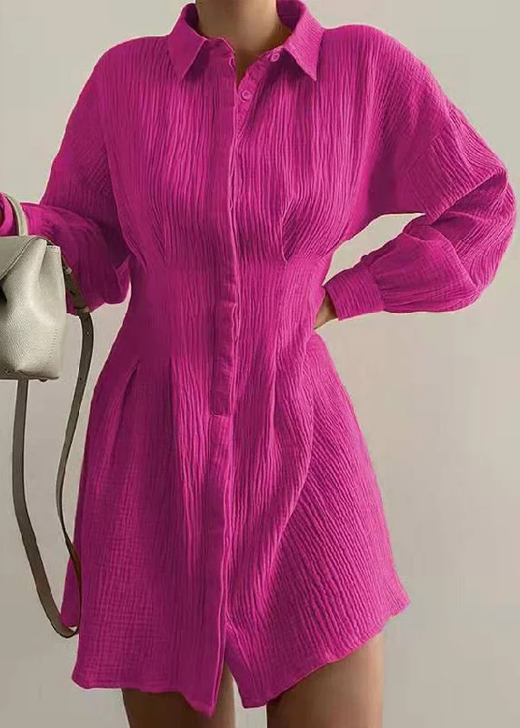 Full-Body Long Sleeves DressEuropean And American New Rose Waist Long Sleeved Shirt Dress