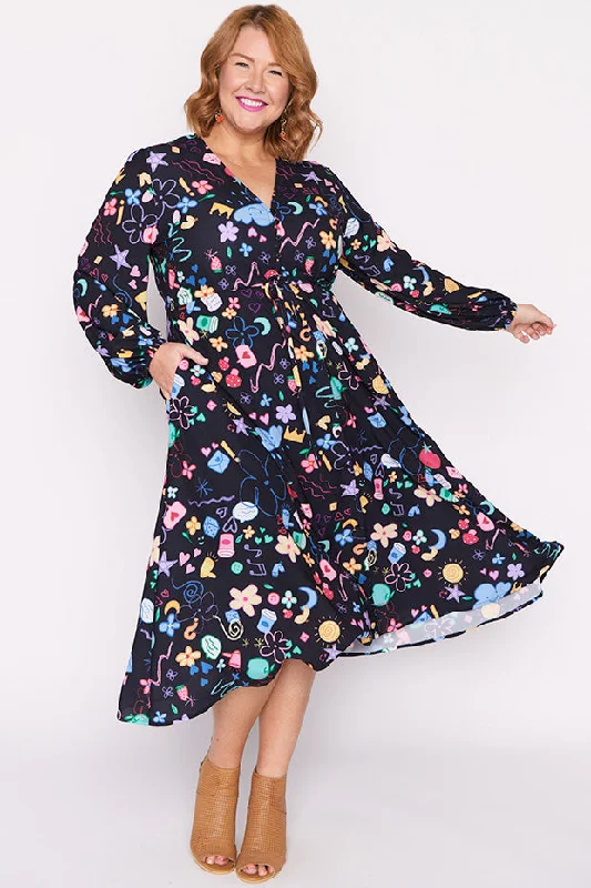 Flowery Patterned Long Sleeves DressMarlene Meeting Minutes Long Sleeve Dress