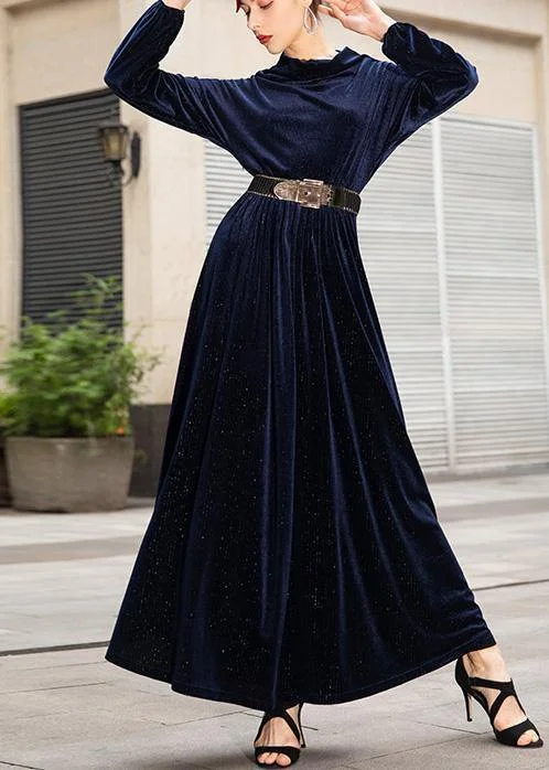 Full Coverage Long Sleeves DressFrench navy cotton tunic top long sleeve long big hem Dresses