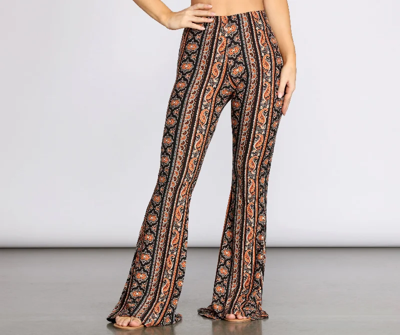 women's classic pantsBoho Babe Paisley Striped Flared Pants