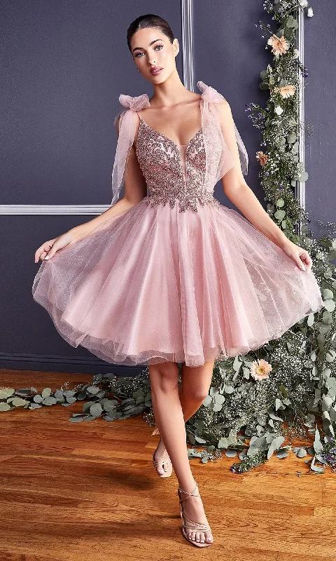 black-tie party dressesShort Homecoming Dress with Shoulder Bows CD0174