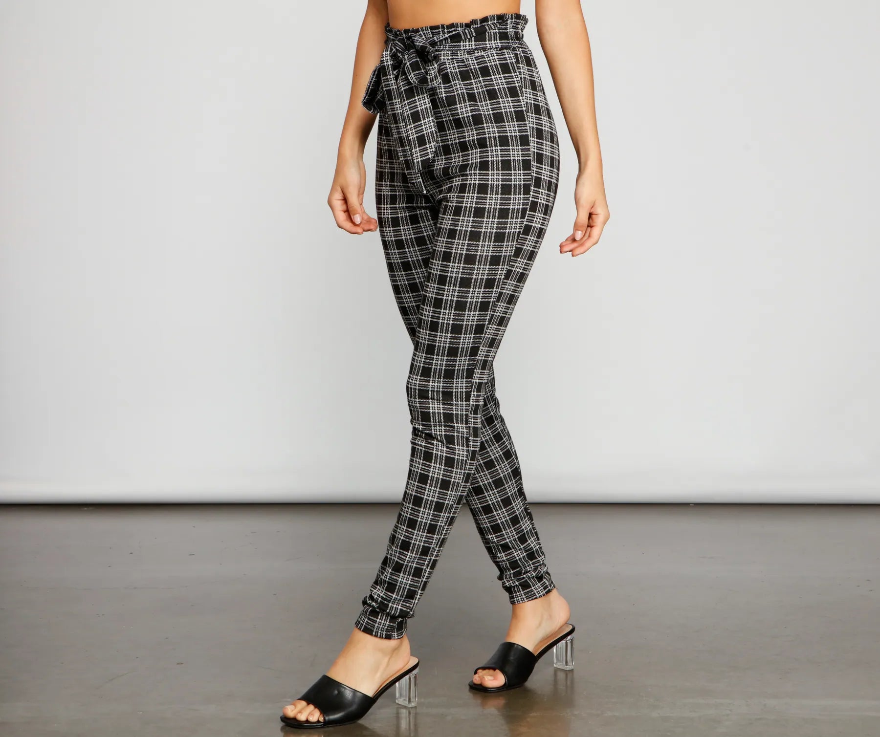 women's fall pantsMajor Style Plaid Paperbag Pants