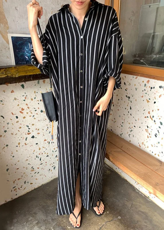 Fabulous Long Sleeves Tiered DressBlack Striped Long Shirts Dresses Long Sleeve