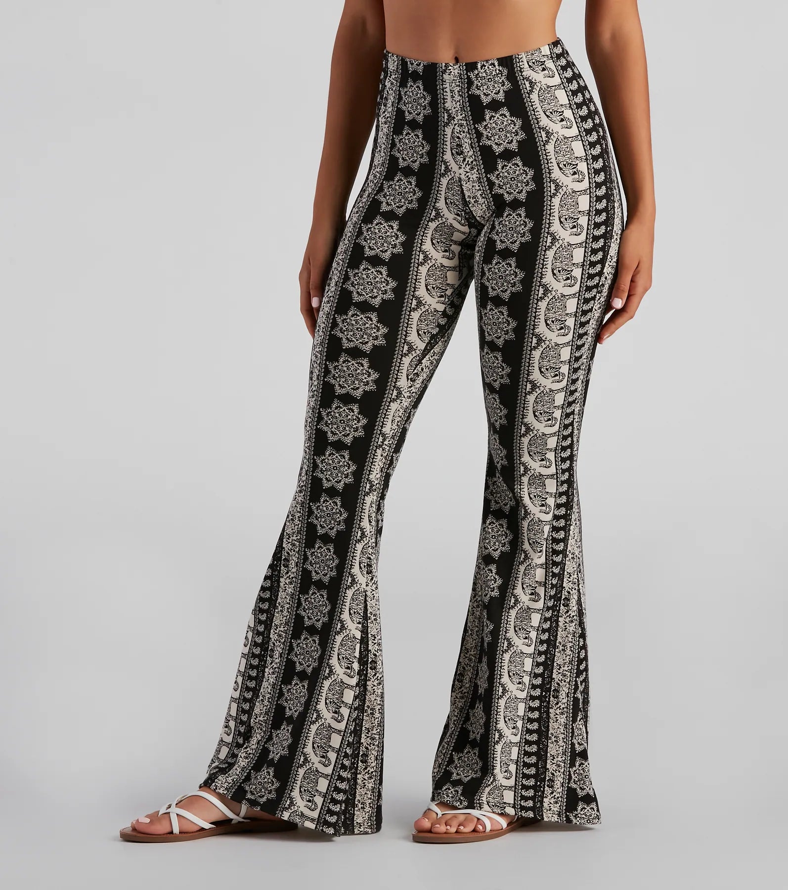 women's tall pantsElephant Print Bohemian Flare Pants