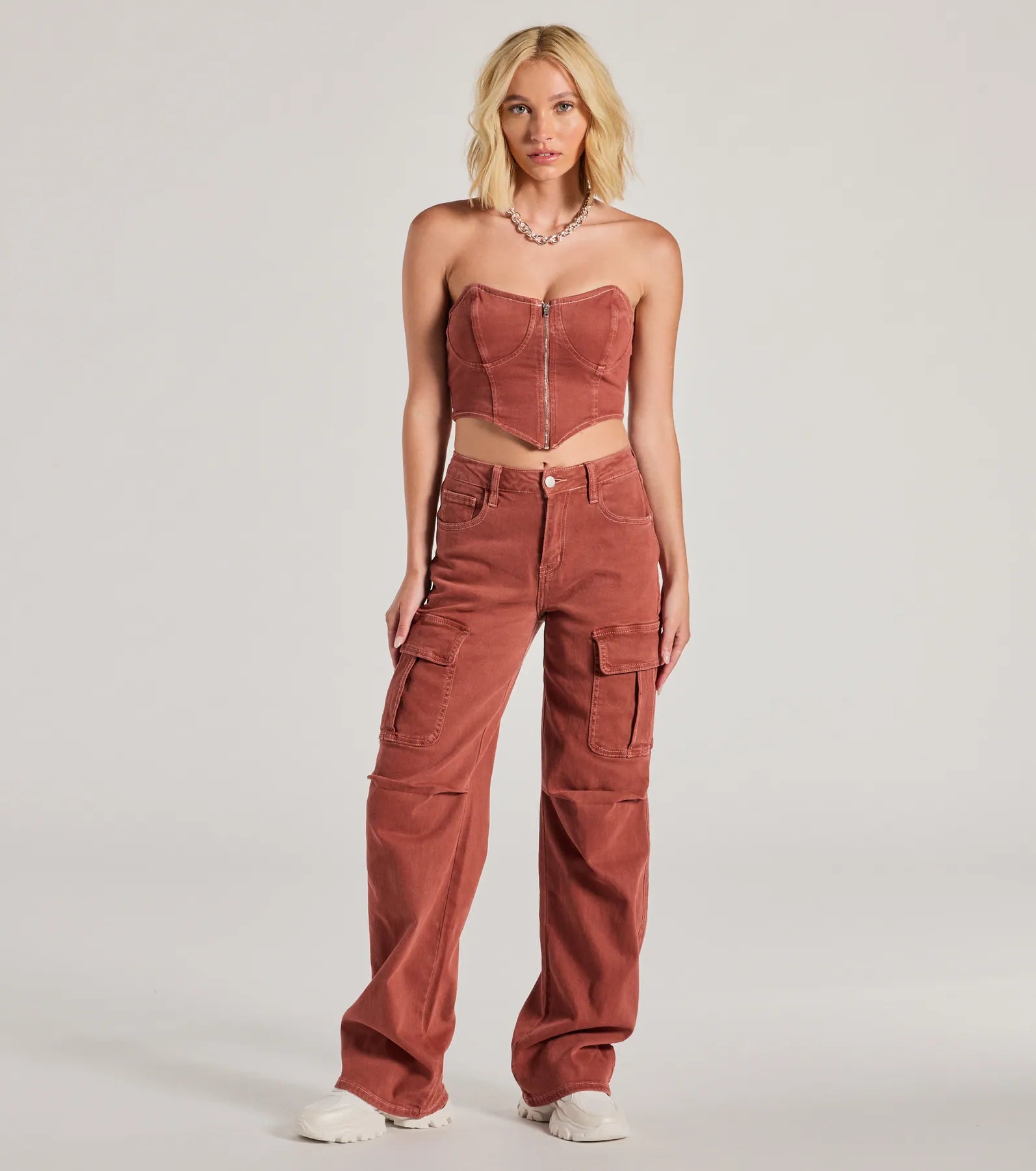 women's wedding pantsCool Girl Vibes High Rise Cargo Denim Pants