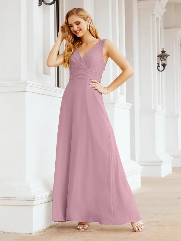 stylish party dressesFormal Prom Gown Elegant V-Neck Sleeveless Bridesmaid Dresses for Wedding Party 28037