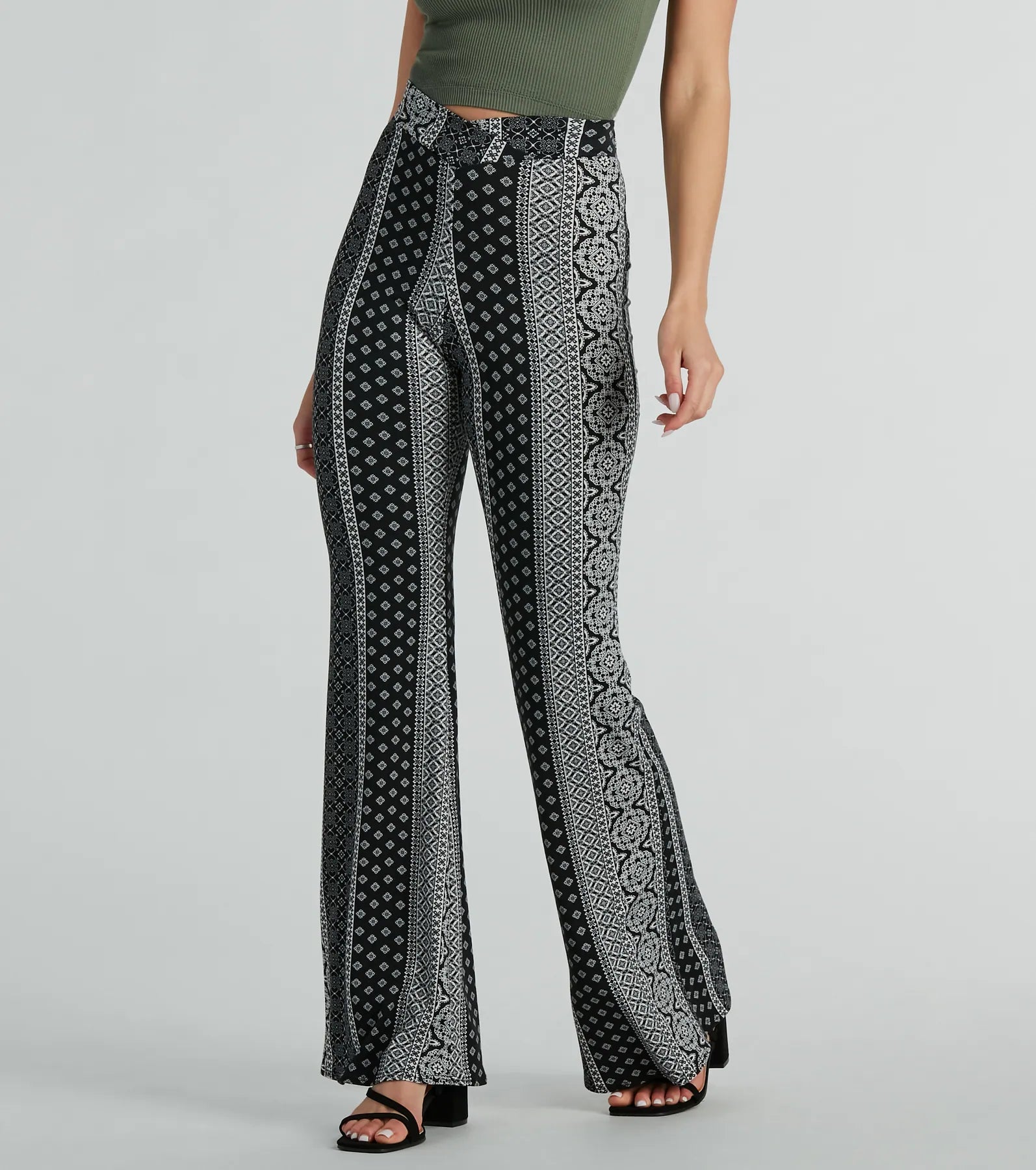 women's clubbing pantsBreezy Vibes Boho Print Knit Flare Pants