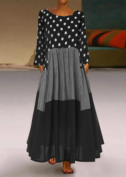 Full-Length Long Sleeves Mermaid DressRound Neck Polka Dot long Sleeve Dress Black 2024