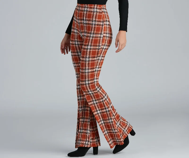 women's cotton pantsKeeping It Trendy Plaid High Waist Pants