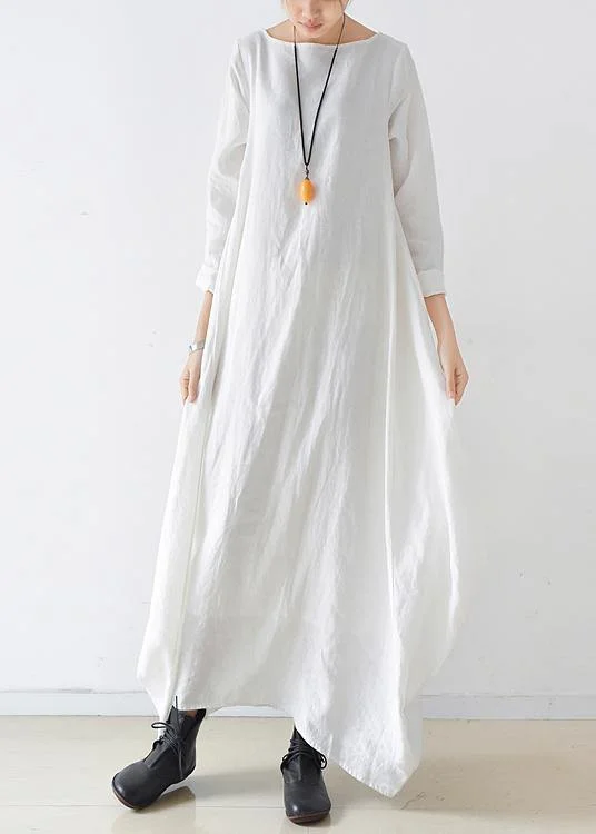 Flowing Chiffon Long Sleeves Dress100% o neck long sleeve dresses pattern white Kaftan Dresses