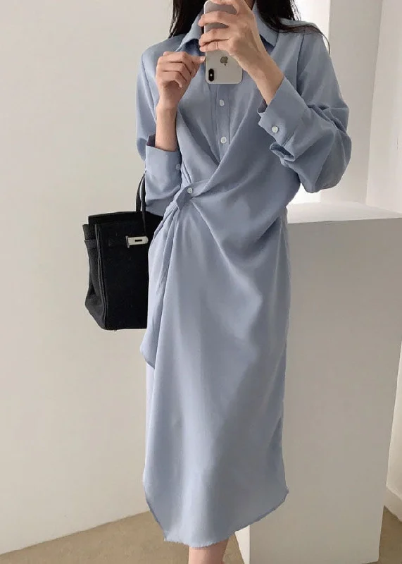 Fabulous Long Sleeves Babydoll DressElegant Blue Asymmetrical Cotton Holiday Dress Long Sleeve