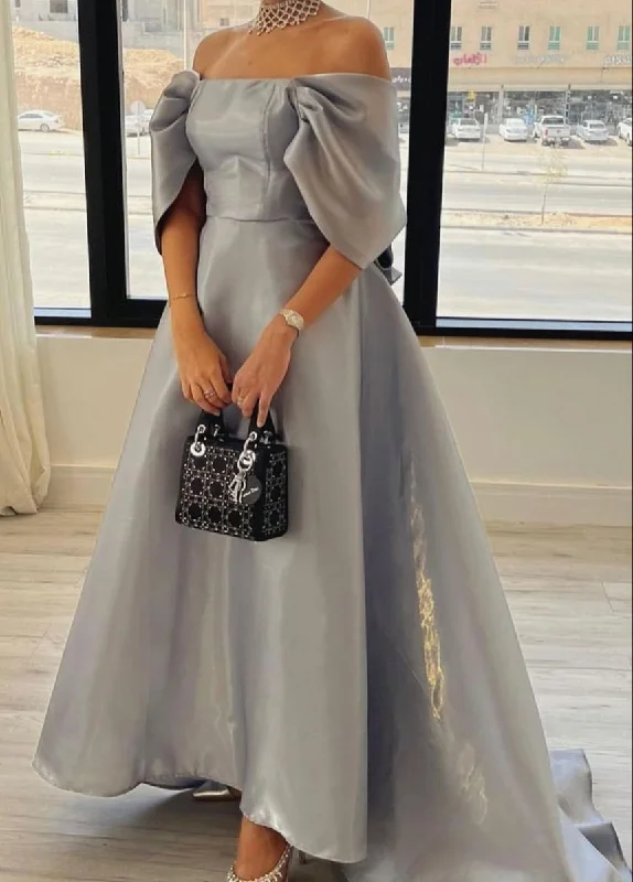 ball gown party dressesChic Off The Shoulder A-line Evening Dress With Train  Y5797