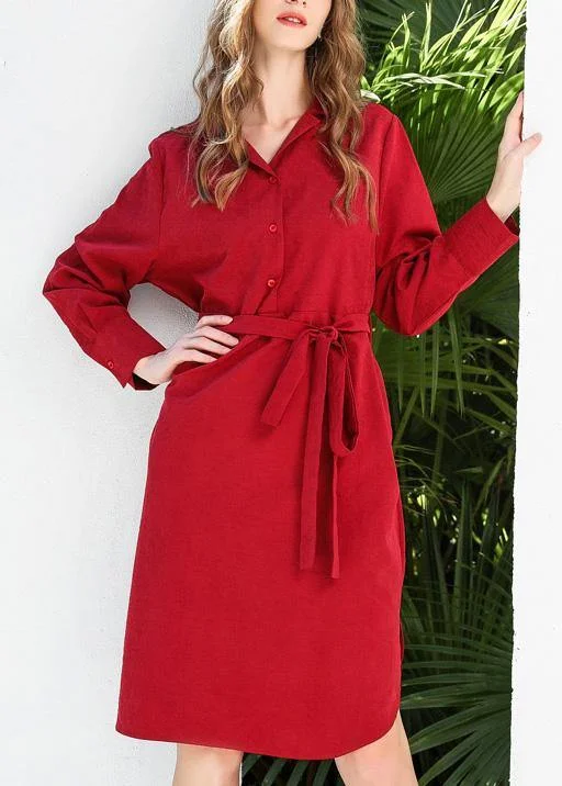 Flexible Fit Long Sleeves DressBoutique Red Peter Pan Collar Cotton long sleeve Spring Holiday Dress