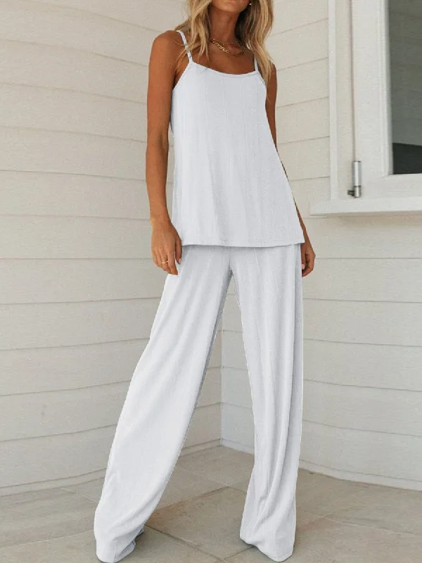 women's mid-rise pantsSimple Casual Loose Sling Top Pants Set