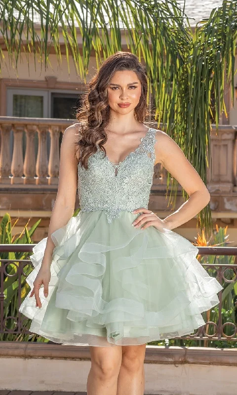 Halloween party dressesBeaded-Bodice Tiered Short Homecoming Dress 3273