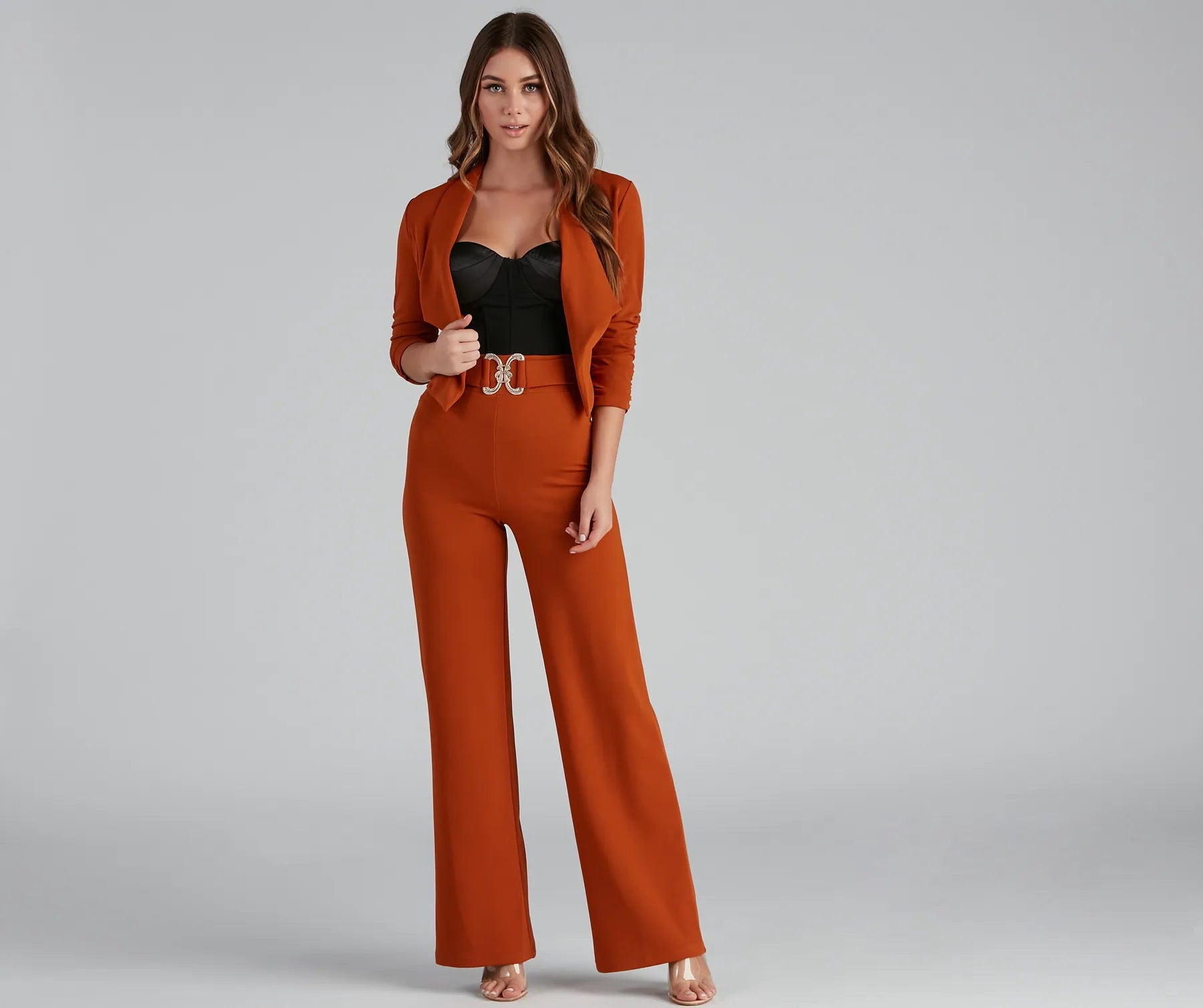 women's yoga pantsHouse Of Glam Belted Wide Leg Pants