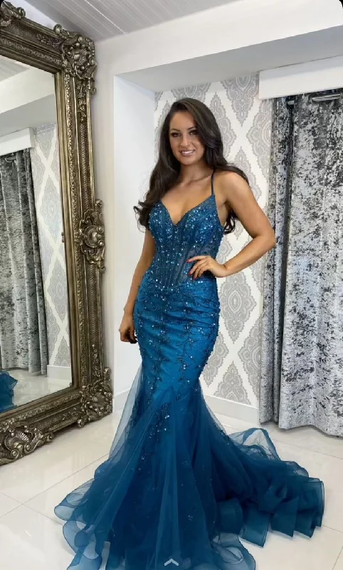 casual party dressesSexy Mermaid V Neck Evening Dress,Charming Evening Dress Y4898