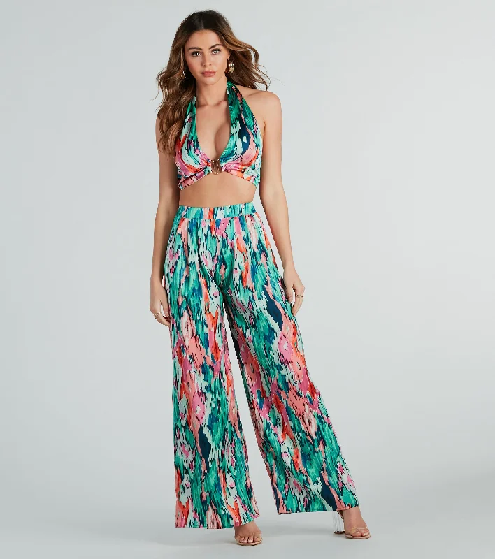 women's relaxed-fit pantsColor Me Pretty Satin Abstract Wide-Leg Pants