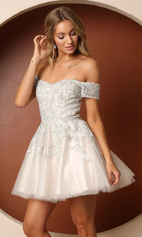 bachelor party dresses (for women)Off-the-Shoulder Short White Homecoming Dress