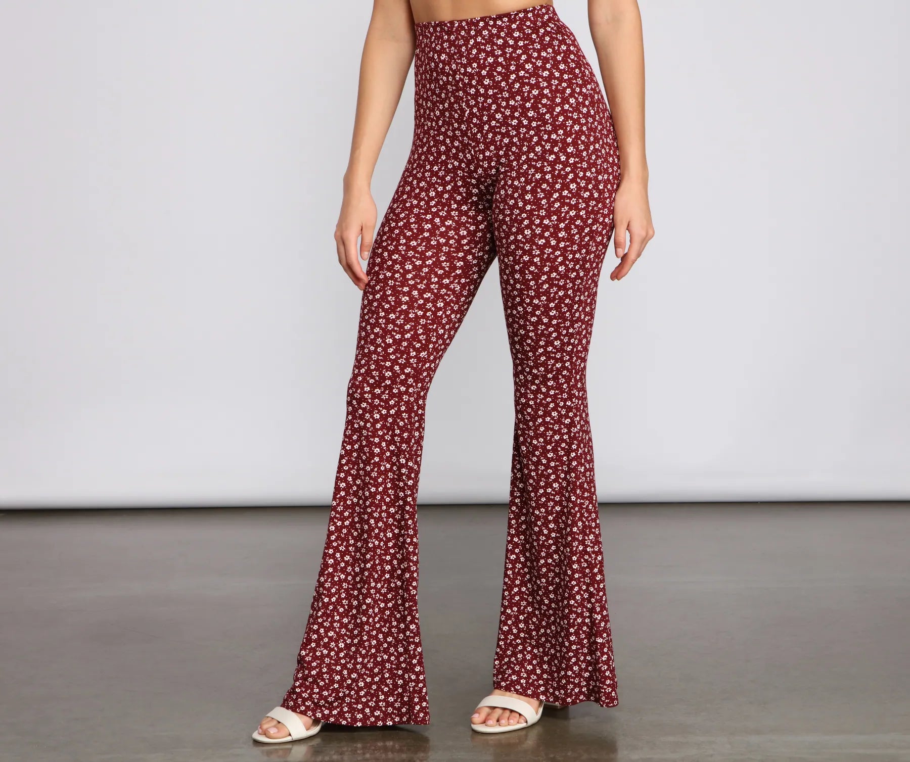 women's drawstring pantsAll That Flair Flared Floral Pants