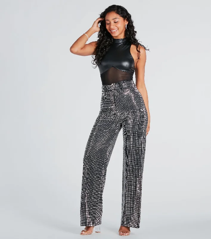 women's spring pantsGorgeous Bling Rhinestone Belted Wide-Leg Pants