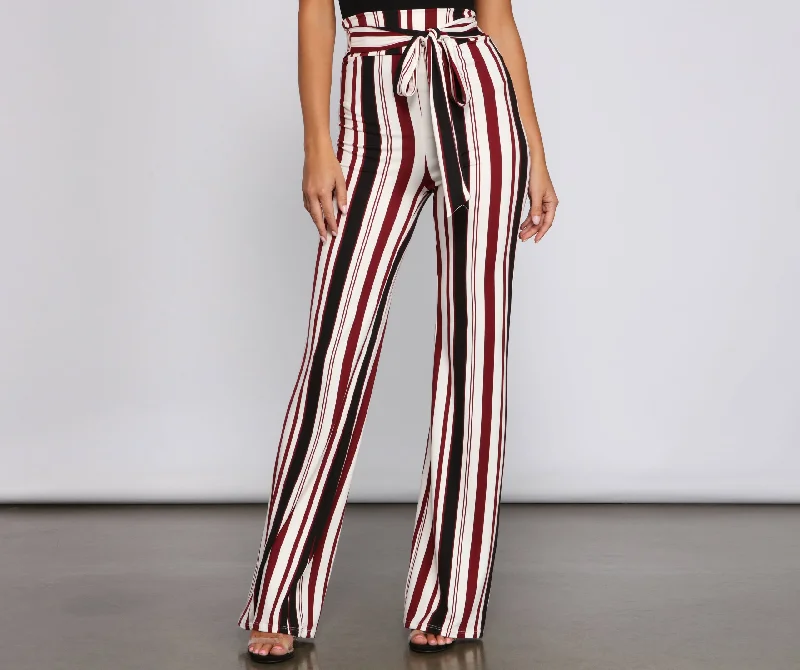 women's wool pantsStriped And Stylish Tie-Waist Pants