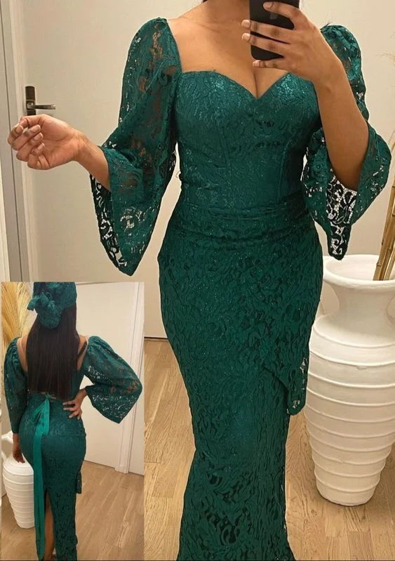 pool party dressesVintage Green Lace Sheath Prom Dress,Lace Party Gown Y6650