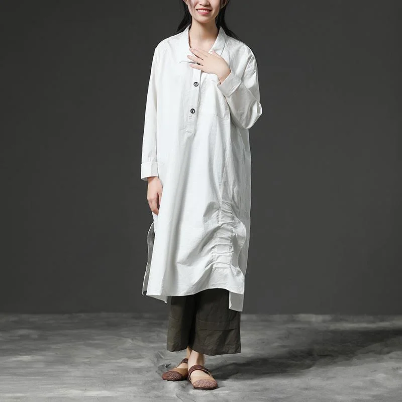 Formal Long Sleeves Evening DressUnique cotton clothes Drops Design White Long Sleeve Cotton Casual Shirt Dress