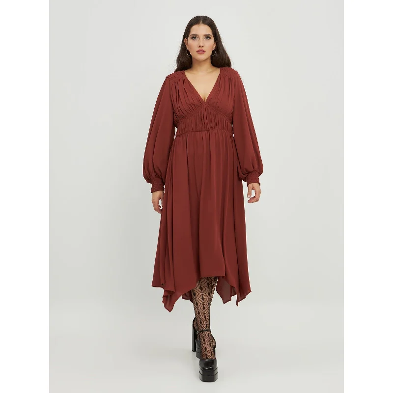 Fabulous Long Sleeves DressMat Long Sleeve Dress in Rust