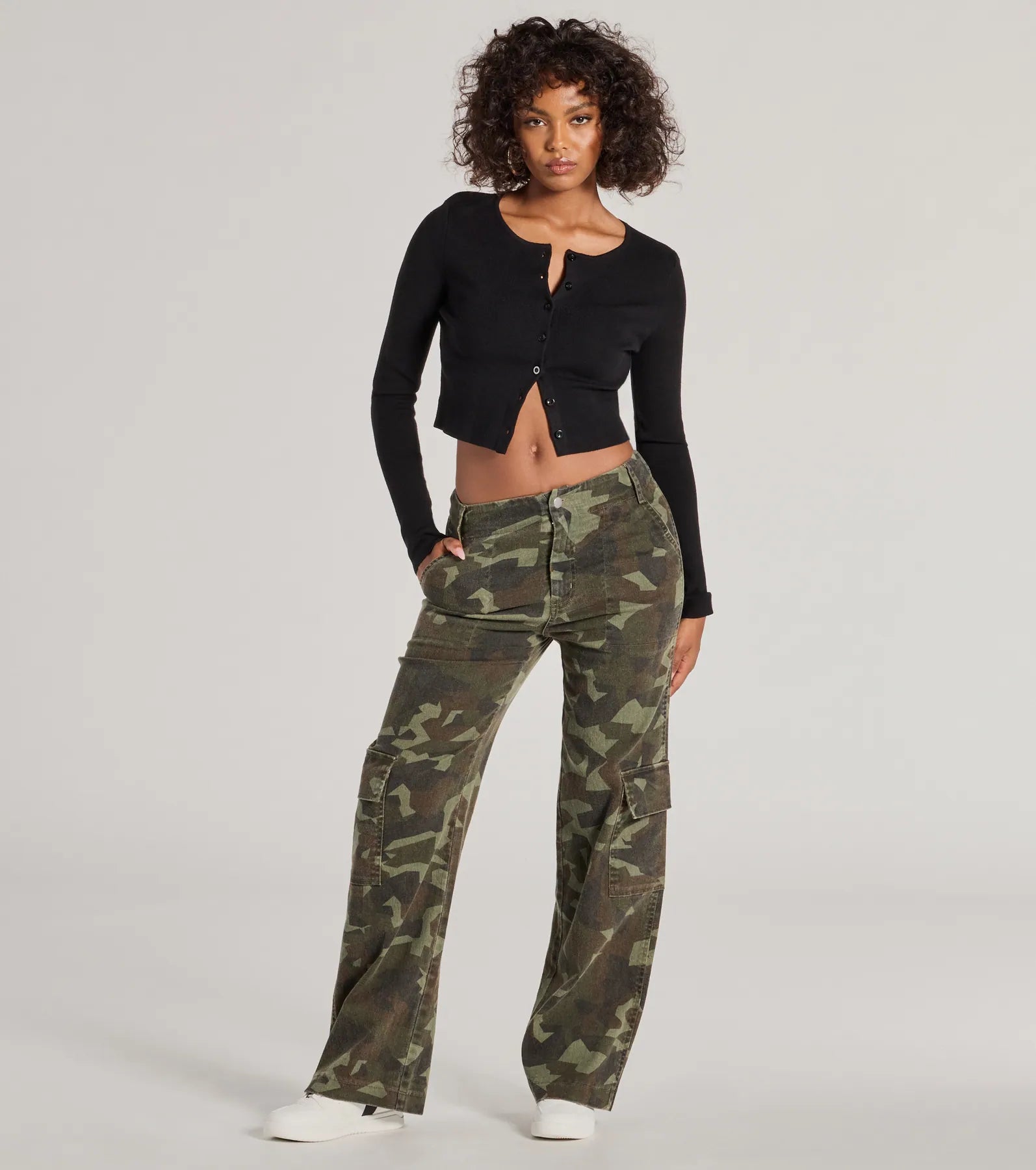 women's tactical pantsEffortlessly Chic Mid Rise Camo Cargo Denim Pants