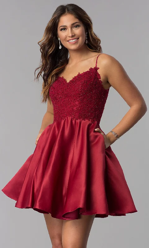 plus-size party dressesEmbroidered-Lace-Applique Short Homecoming Dress