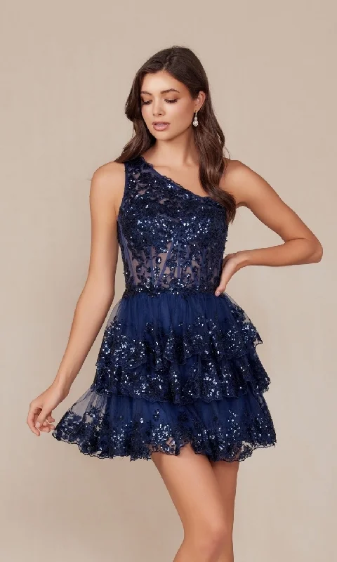 Halloween party dressesOne-Shoulder Short Sequin Homecoming Dress K855