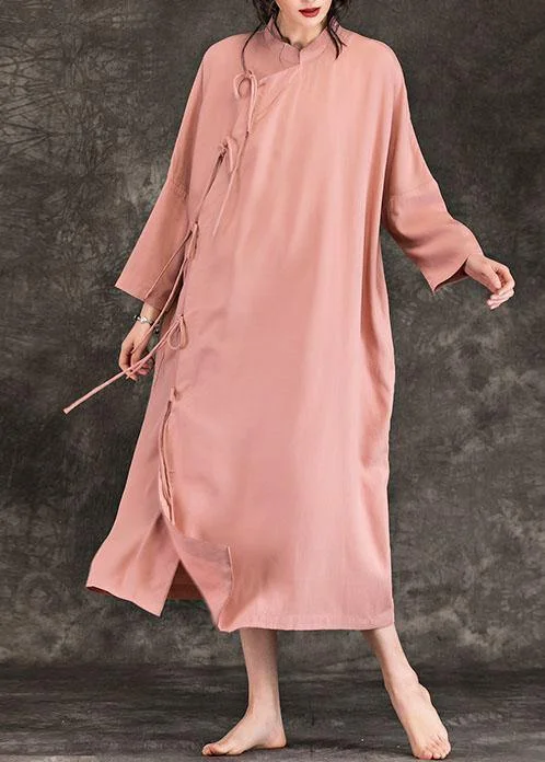 Fuzzy Knitted Long Sleeves DressLoose stand collar long sleeve cotton quilting clothes Photography pink loose Dresses spring