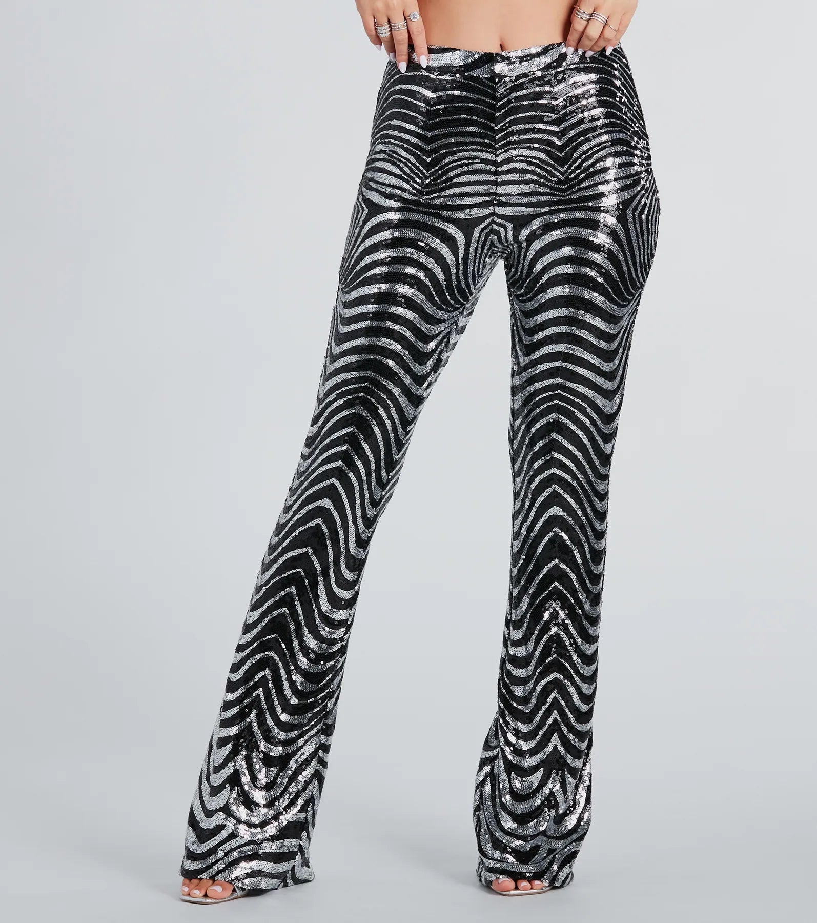 women's low-slung pantsMake An Entrance Sequin Swirl Flare Pants