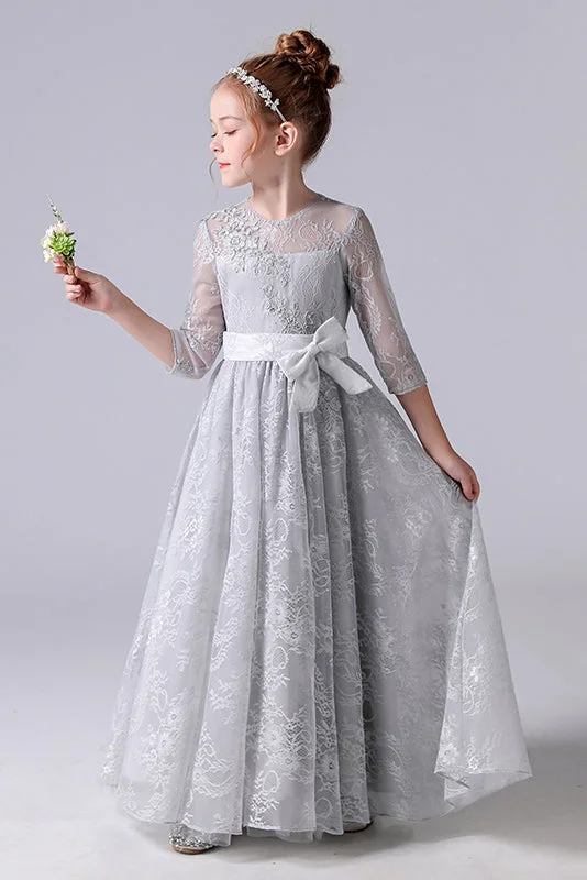 Fabulous Floral Long Sleeves DressElegant Appliques Long Sleeve Flower Girl Dresses With Bow