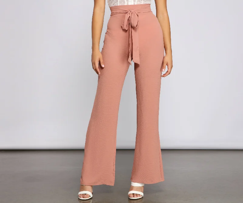 women's cropped pantsTrendy Tie-Waist Flared Pants