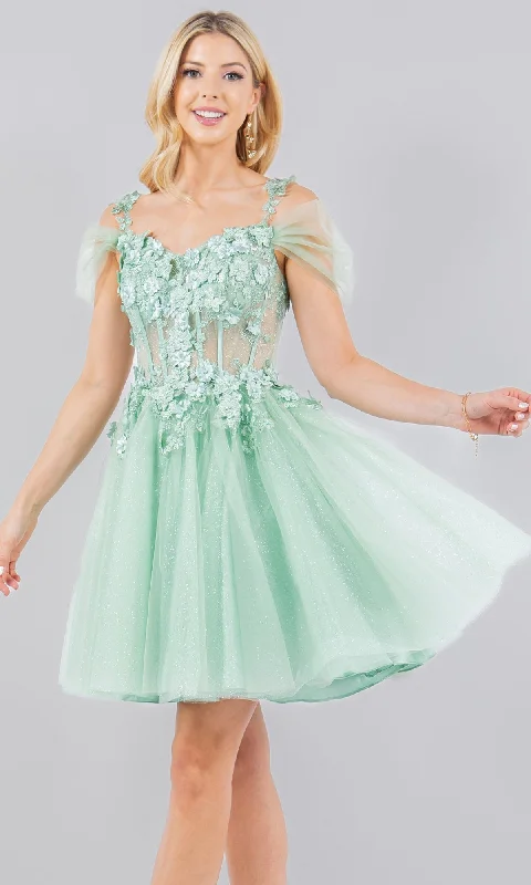 mini party dressesEmbellished Short Glitter-Tulle Homecoming Dress