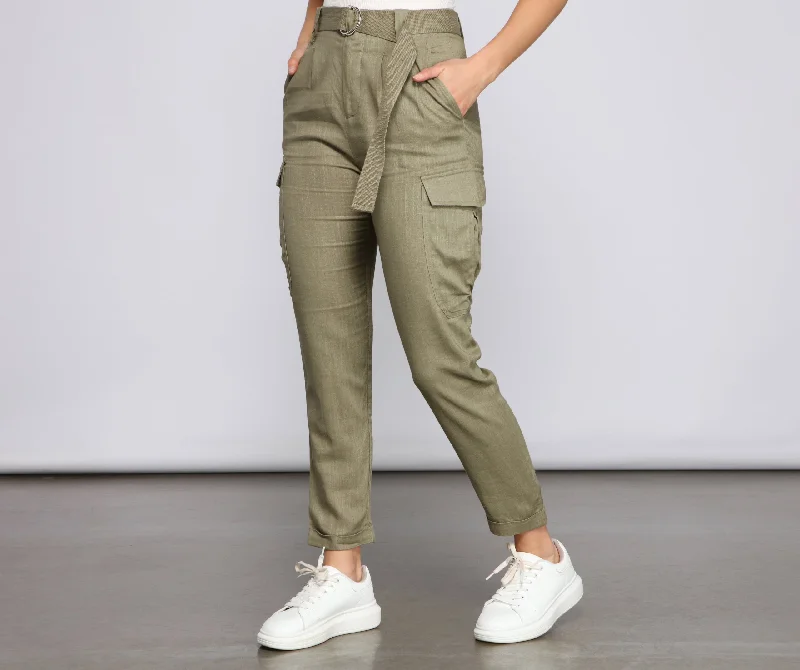 women's slim-fit pantsHigh Waist Linen Cargo Pants