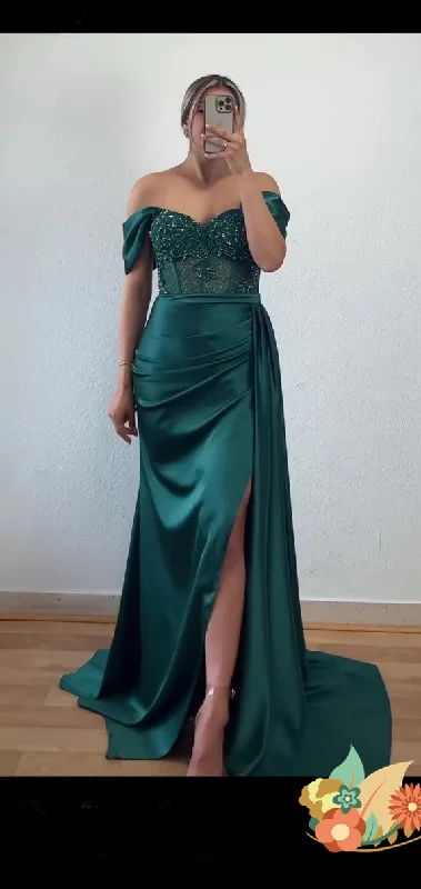 elegant party dressesCharming Mermaid Emerald Green Satin Corset Evening Dress Y5592