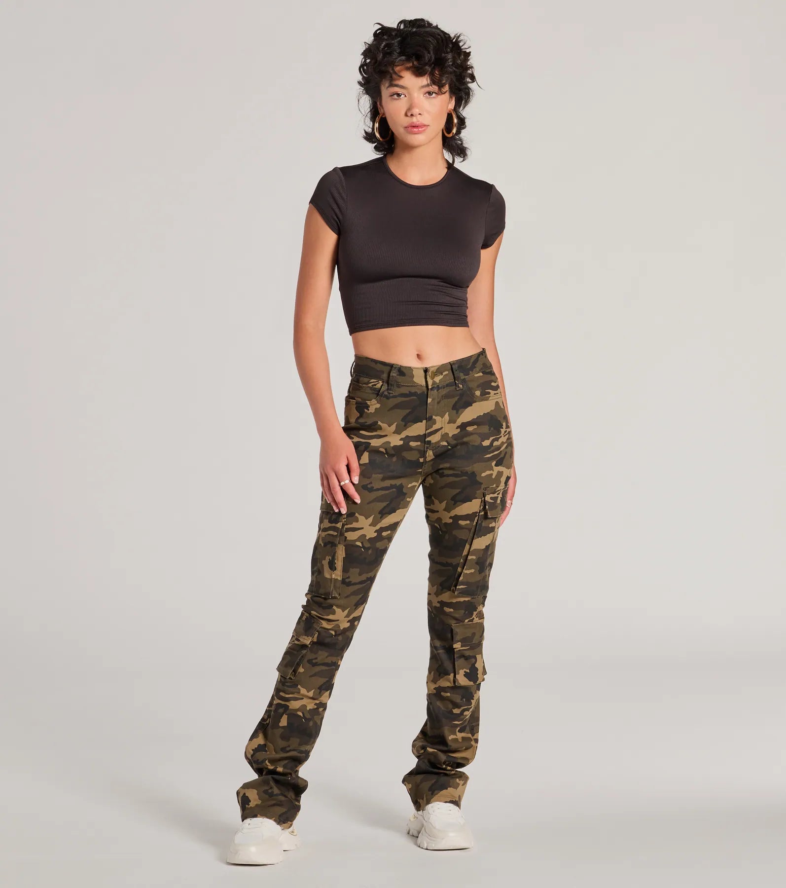 women's low-slung pantsCasual Vibe Camo Cargo Bootcut Pants