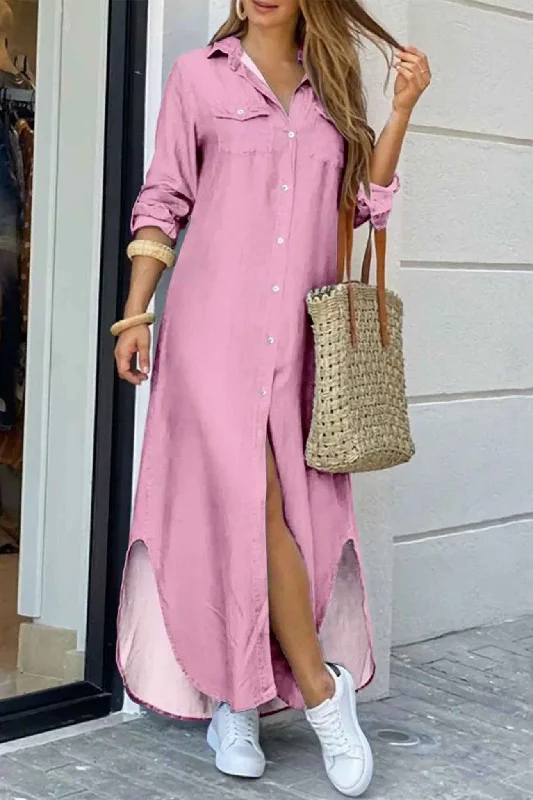 Formal Bridal Long Sleeves DressLong Sleeve Button Up Pocket Shirt Dress