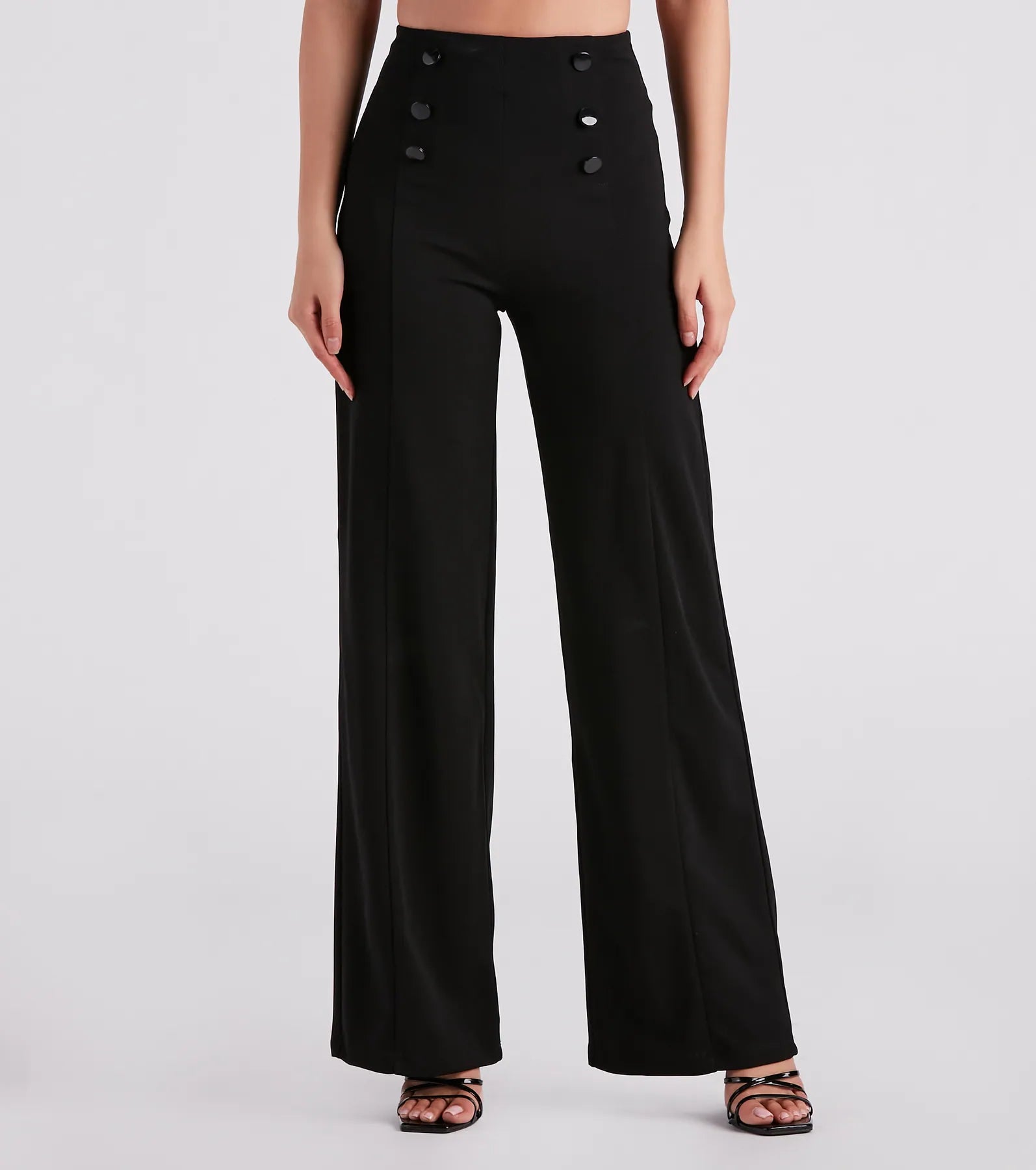 women's moisture-wicking pantsSleek In Crepe Button Wide-Leg Pants